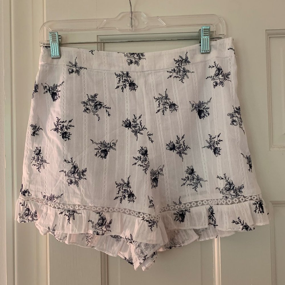White and blue floral shorts